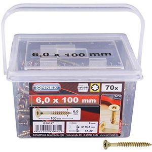 Connex Universele schroeven 6,0 x 100 mm - 85 stuks in een set - verzonken kop - TX-aandrijving - gedeeltelijke schroefdraad - geel verzinkt/schroevenset/schroefemmer / B30197