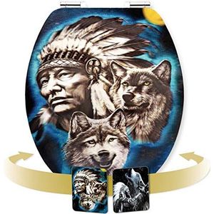 Cornat wc-bril - hologram-effect met wisselmotieven - hoogwaardige houten kern - softclose & snelle bevestiging - comfortabel zitgevoel/toiletbril/wc-deksel Howling Wolf Howling Wolf