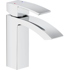 Cornat Eéngreepswastafelkraan „Fortizza” - hoogwaardige messing behuizing - verchroomd - met trekafvoergarnituur/lagedrukkran/badkamerkraan/FOR12, zilver, hoogte 157 mm | diepte 149 mm