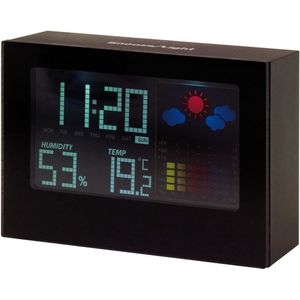 Zwart bureau weerstation met display met verschillende kleuren en alarmfunctie 12 cm