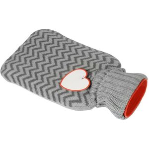 Inspirion Warmwaterkruik met hartje - grijs - 0,75 liter -24 x 14 cm - Valentijnsdag cadeau
