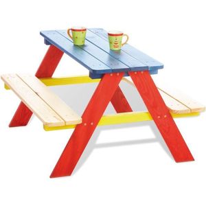 Pinolino Siège enfant Nicki pour 4 en bois massif 2 bancs avec 1 table, recommandé pour les enfants à partir de 2 ans Multicolore