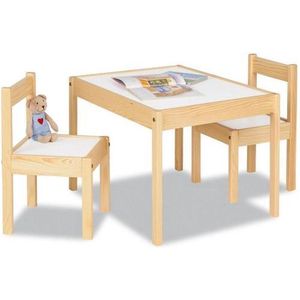 Pinolino Kindertafel- en stoelset 'Olaf', gemaakt van hout, 2 stoelen en 1 tafel, voor kinderen vanaf 2 jaar, Duidelijk gelakt, Wit