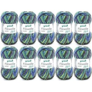Gründl Viltwol kleur, Oeko-Tex gecertificeerd, 100% scheerwol om te vilten, 50 g / 50 m, naalddikte: 8-9, 10 bollen à 50 g), groen-marine multicolor, 31 x 32 x 6 cm