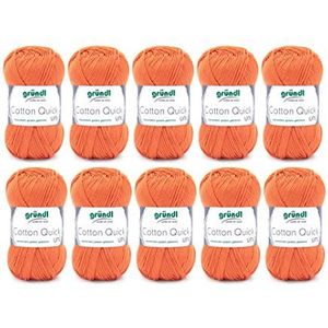 Gründl Cotton Quick Uni 10 bollen wol, robuust en duurzaam, 100% katoen, onderhoudsvriendelijk, 50 g/125 m, naalddikte 3-4, 10 x 50 g, oranje