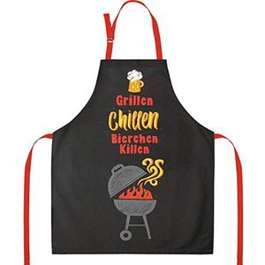 GRUSS & CO Keukenschort met motief ""Grillen, Chillen"" | Katoen, 60 cm x 45 cm, gekleurde motiefprint | Cadeau, Keuken, Koken, Grillen | 47102