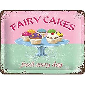 Nostalgic-Art, Metalen Retro Bord, Fairy Cakes – Fresh every Day – Geschenkidee voor de keuken, van metaal, Vintage ontwerp voor decoratie, 20 x 30 cm