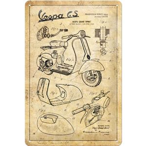 Nostalgic-Art Vespa Vintage bord - Parts Sketches - cadeau-idee voor scooterfans, metaal, retro design ter decoratie, 20 x 30 cm