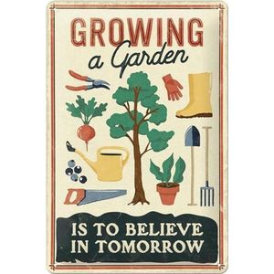 Nostalgic-Art Metalen Retro Bord, Outdoor & Activities – Growing a Garden – Geschenkidee voor tuinvrienden, van metaal, Vintage ontwerp, 20 x 30 cm