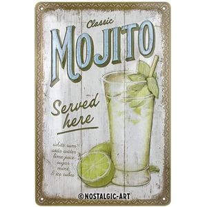 Nostalgic-Art Metalen Retro Bord, Mojito Served Here – Geschenkidee voor cocktailfans, van metaal, Vintage design ter decoratie, 20 x 30 cm