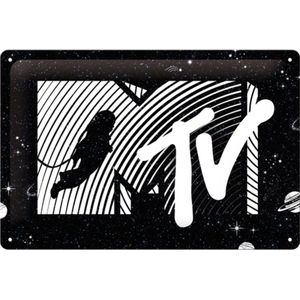 Nostalgic-Art Metalen Retro Bord, 20 x 30 cm, MTV Moonman – Logo Universe – Geschenkidee voor muziekfans, van metaal, Vintage ontwerp voor decoratie