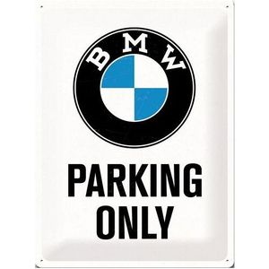 BMW wand deco ophangbordje - Parking Only - metaal - 30 x 40 cm - Old school metall signs - Feestdecoratieborden