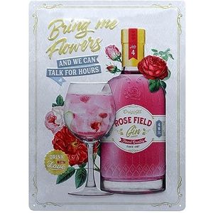 Nostalgic-Art Pink Gin Flowers vintage bord - cadeau-idee voor cocktailliefhebbers, metaal, retro design, 30 x 40 cm, 23286