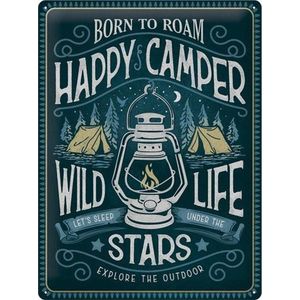 Nostalgic-Art Vintage bord ""Happy Camper"" – een cadeau-idee voor kampeerfans, van metaal, retro design, 30 x 40 cm