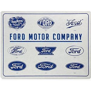 Nostalgic-Art Metalen Retro Bord, Ford – Logo Evolution – Geschenkidee voor fans van autoaccessoires, van metaal, Vintage ontwerp, 30 x 40 cm