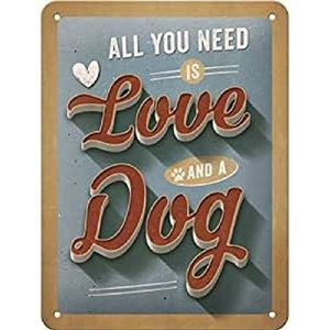 Nostalgic Art Blechschild Love 15 x 20 cm Beige Blau Rot für Hundehalter  für Hundeliebhaber  tolles Geschenk  Blechschild für die Wohnung  Blechs