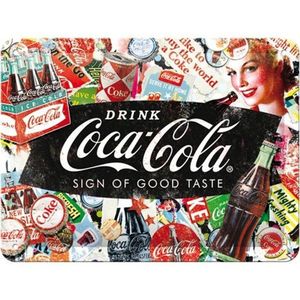 Nostalgic-Art 26227, Metalen Retro Bord, Coca-Cola – Collage – Geschenktip Coke-fans, van metaal, Vintage ontwerp voor decoratie, 15 x 20 cm