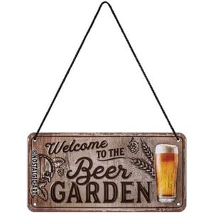 Nostalgic-Art Retro Ophangbord, Welcome to the Beer Garden – Geschenkidee voor bierliefhebbers, van metaal, Vintage design ter decoratie, 10 x 20 cm
