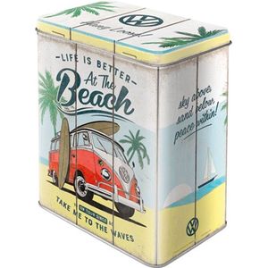 Nostalgic-Art VW Bulli Beach Retro voorraaddoos VW Bus Geschenkdoos Grote Metalen Koffiedoos Vintage Design 3L