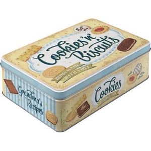 Nostalgic-Art Retro platte voorraaddoos, 2,5 liter, koekjes, cadeau-idee voor de keuken, metalen doos met deksel, vintage design