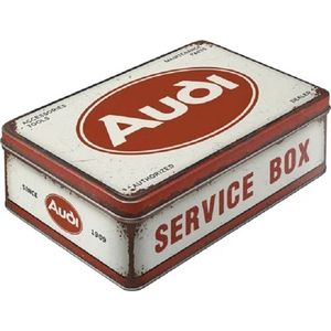 Nostalgic-Art Retro voorraadblik plat, 2,5 l, Audi – Service Box – Cadeau idee voor Audi fans, doos met deksel van blik, vintage design