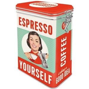 Nostalgic-Art Espresso Yourself Retro koffieblik, cadeau-idee voor de keuken, container met aromadeksel, vintage design, 1,3 liter
