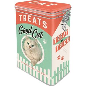 Nostalgic-Art Retro blik voor snacks, Cat Treats Good Boy – Geschenkidee voor kattenbezitters, met aromadeksel, Vintage design, 1,3 l