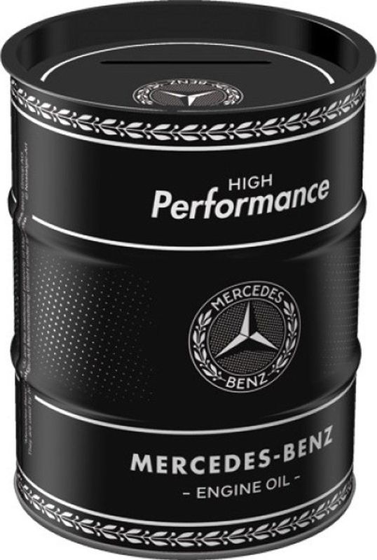 Nostalgic-Art Retro spaarblik, 600 ml, Mercedes-Benz – Engine Oil – Cadeau idee voor Mercedes-Benz fans, spaarvarken van metaal, vintage spaarpot