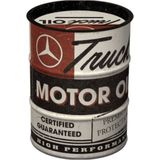 Nostalgic-Art Daimler Truck Retro Spaarpot 600 ml - Motor Oil - cadeau-idee voor vrachtwagenchauffeurs vintage metalen spaarpot