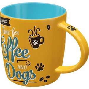 Nostalgic-Art Coffee and Dogs Retro koffiemok, cadeau-idee voor hondenbezitters, keramiek, vintage design met citaat, 330 ml