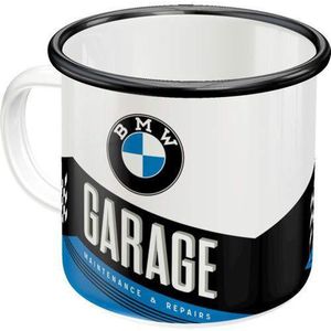 Nostalgic-Art Retro emaille mok, 360 ml, Official License Product (OLP), BMW – Garage – Cadeau idee voor BMW fans, kampeer beker, vintage design