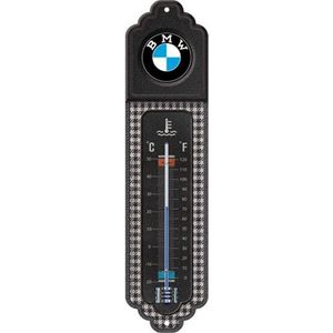Nostalgic-Art, BMW Classic Pepita analoge thermometer, cadeau voor fans van auto-accessoires, metaal, vintage decoratie, 6,5 x 28 cm