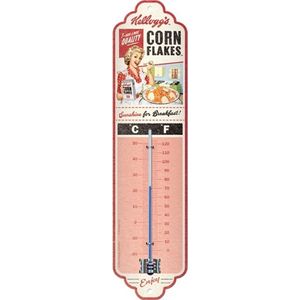 Nostalgic-Art Analoge thermometer, Kellogg's – Sunshine Breakfast – Geschenkidee voor de keuken, van metaal, Vintage design ter decoratie, 7 x 28 cm