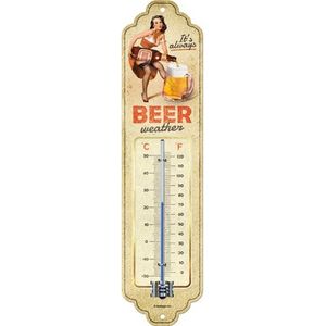 Nostalgic Art Binnen/buiten thermometer -  Beer Weather - Beige - metaal - 28 x 6.5 cm