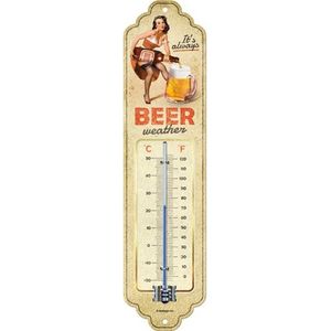 Nostalgic-Art Analoge thermometer, Beer Weather – Geschenkidee voor bierliefhebbers, van metaal, Vintage design ter decoratie, 7 x 28 cm