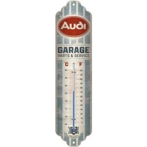 Nostalgic-Art Analoge thermometer, 7 x 28 cm, Audi – Garage – Geschenkidee voor fans van autoaccessoires, van metaal, Vintage design ter decoratie