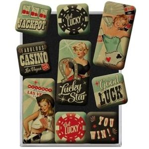 Nostalgic-Art Retro Koelkast Magneten, Pin Up – Get Lucky – Geschenkidee voor Las Vegas fans, Magneetset voor magneetbord, Vintage design, 9 stuks