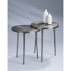 HomeTrends4You Casandra 2 salontafel/bijzettafel/tafelset, metaal, grijs, diameter 40 cm, hoogte 50 cm