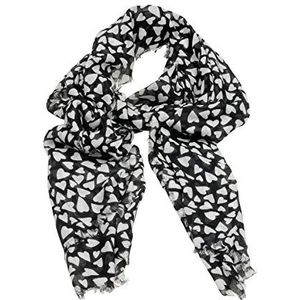 collezione alessandro CUORE Hartvormige sjaal van aangename natuurlijke viscose in zwart-wit 195 cm x 54 cm, zwart.