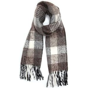 collezione alessandro Italiaanse sjaal Beth geruit met franjes 210cm x 30cm, bruin, Eén Maat