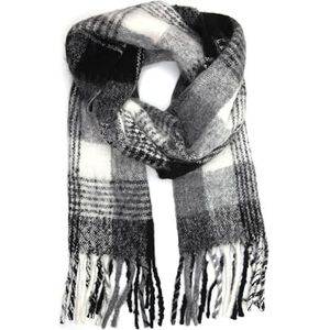 collezione alessandro Italiaanse sjaal Beth geruit met franjes 210cm x 30cm, zwart, Eén Maat