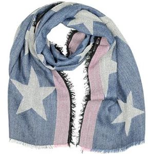 collezione alessandro Wintersjaal sterren wollen sjaal, Made in Italy 180 cm x 70 cm, blauw, Eén Maat