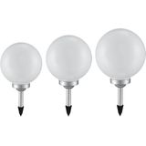 3er Set LED Solarleuchten, Außenlampe, Kugel, weiß silber