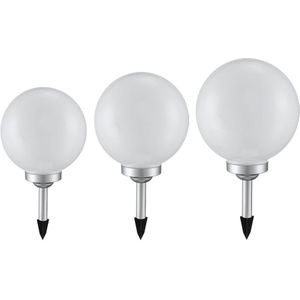 3er Set LED Solarleuchten, Außenlampe, Kugel, weiß silber