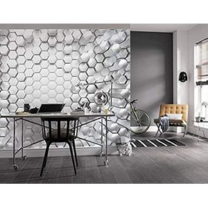 Komar - fotobehang TITANIUM - 368 x 254 cm - behang, muur decoratie, 3D, honingraat, metaal, hexagon, figuur, design - 8-206