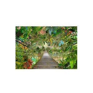 Komar Fotobehang 3D-8-977, Jungle-Bridge behang, regenwoud wanddecoratie, jungle, tropic rainforest brug, groen, 368 x 254 cm, 8 delen