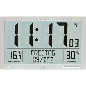 AMS F5888 - Wandklok - Tafelklok - Digitaal - Kunststof - Radiogestuurde tijdsaanduiding - LCD - Grijs