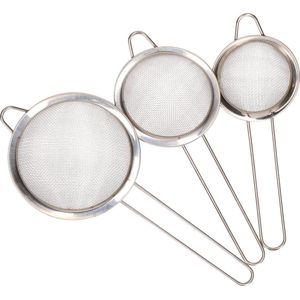Humbert Keuken vergiet/zeef met steel - set 3x - RVS - 3 formaten - bolzeef