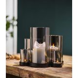 PHILIPPI LICHTERMEER Kandelaar – Windlicht – Waxinelichthouder Glas Grijs Basis Zwart