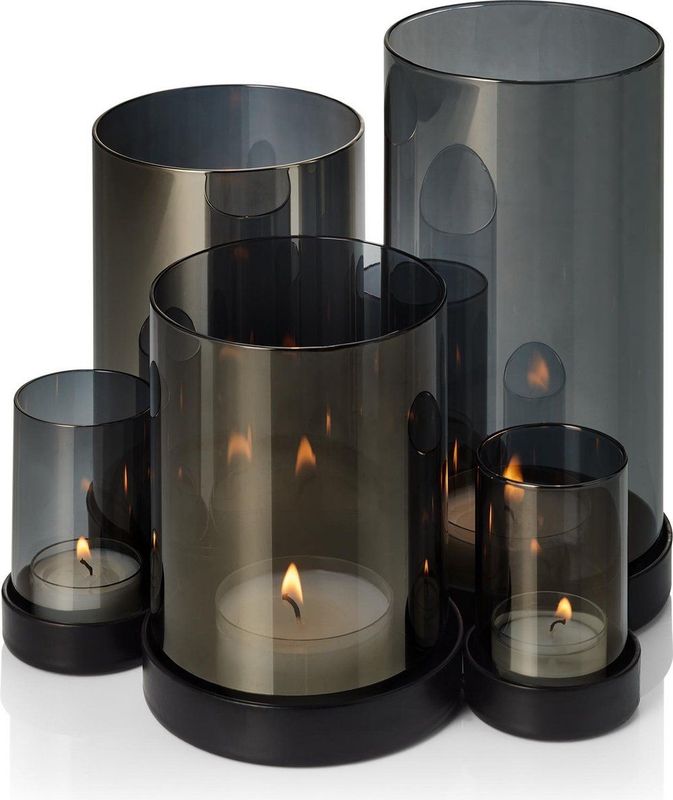 PHILIPPI LICHTERMEER Kandelaar – Windlicht – Waxinelichthouder Glas Grijs Basis Zwart